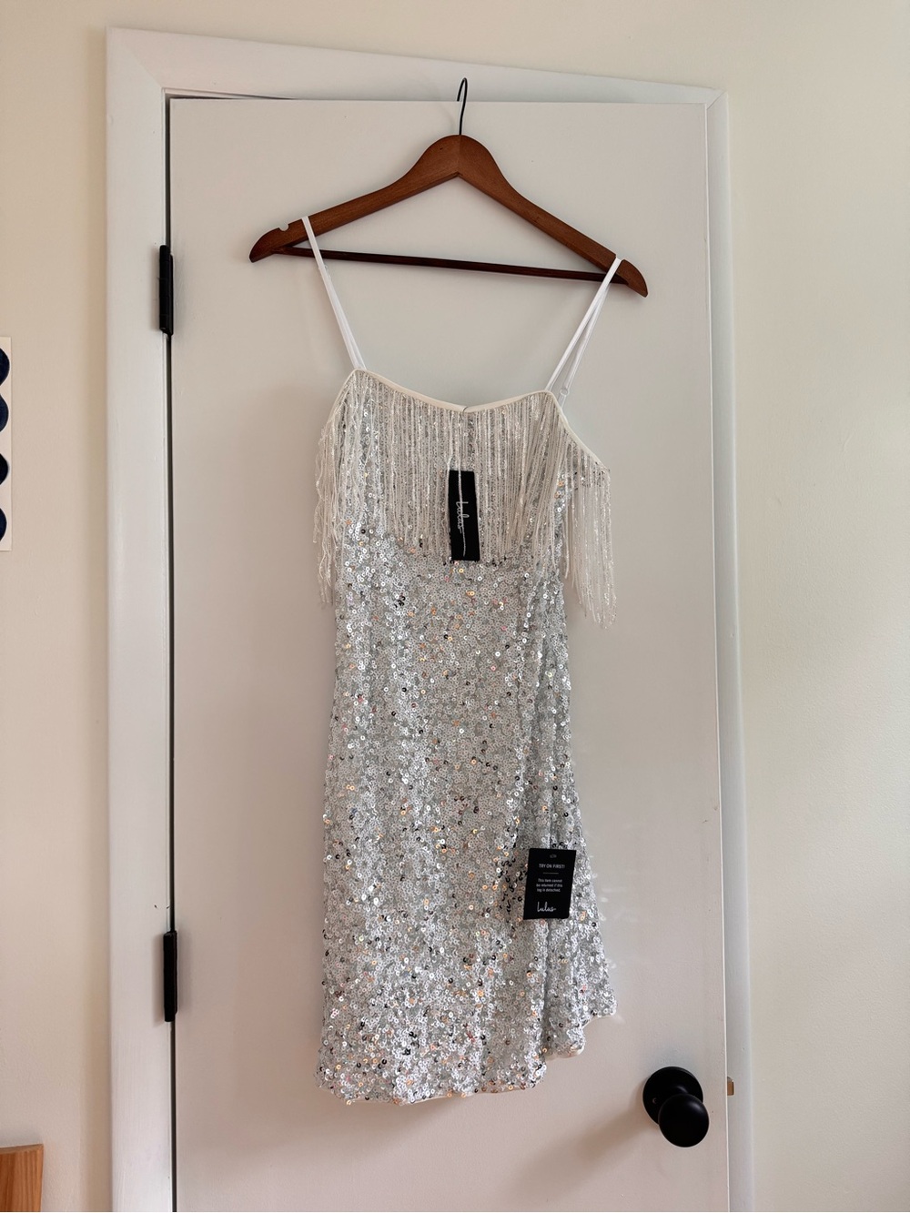 Lulus Beaming with Beauty Silver Sequin Sleeveless Fringe Mini Dress